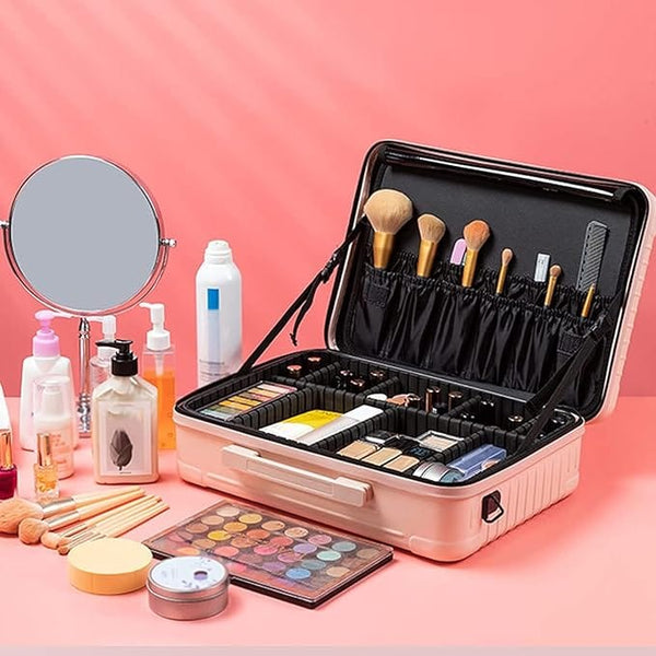 Globalstar Travel Makeup Organizer - Pink Artist Makeup Bag & Portable Skincare Train Case