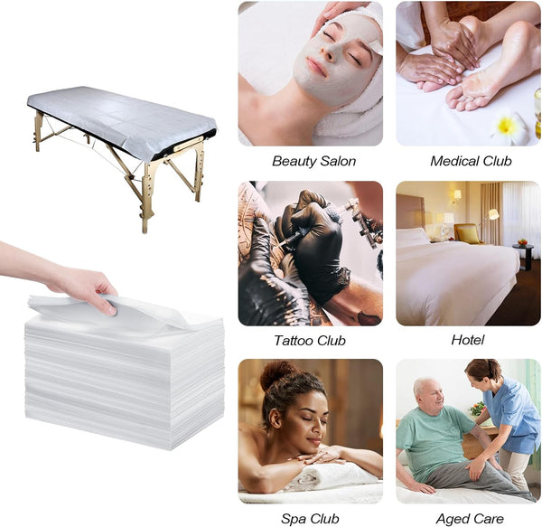 Globalstar 100Pcs Disposable Massage Table Sheets - 30cm x 60cm Non-Woven Fabric Bed Covers, Soft and Breathable, Ideal for Beauty Spa and Tattoo Salon (White)