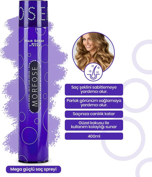 Morfose Mega Strong Hair Spray - Long-Lasting Hold & Protection, 400ml