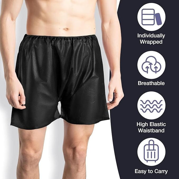 Globalstar 20-PcsMen's Disposable Salon Shorts - Individually Wrapped Non-Woven Underwear with Comfortable Elastic Waistband