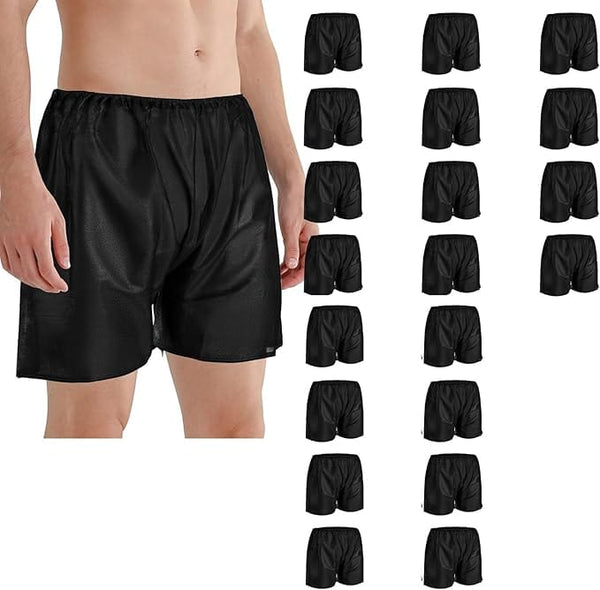 Globalstar 20-PcsMen's Disposable Salon Shorts - Individually Wrapped Non-Woven Underwear with Comfortable Elastic Waistband