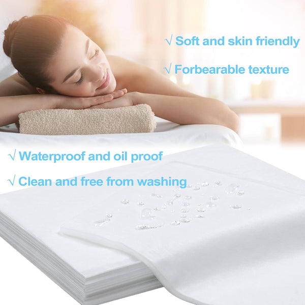 Globalstar 100Pcs Disposable Massage Table Sheets - 30cm x 60cm Non-Woven Fabric Bed Covers, Soft and Breathable, Ideal for Beauty Spa and Tattoo Salon (White)