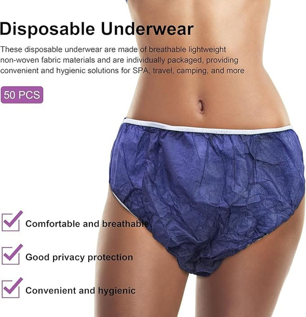 Globalstar Blue Disposable Underwear - 50 Pack for Travel, Spa, and Everyday Use