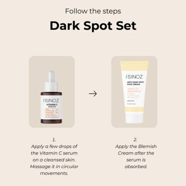 Sinoz Dark Spot Set â€“ Brightening & Even Skin Tone with Vitamin C Serum and Blemish Cream