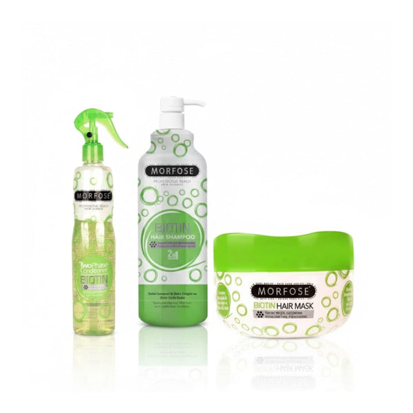 Morfose Biotin Hair Care Kit – 1000ml Shampoo, 500ml Mask & 400ml 2-Phase Conditioner for Strong, Healthy Hair