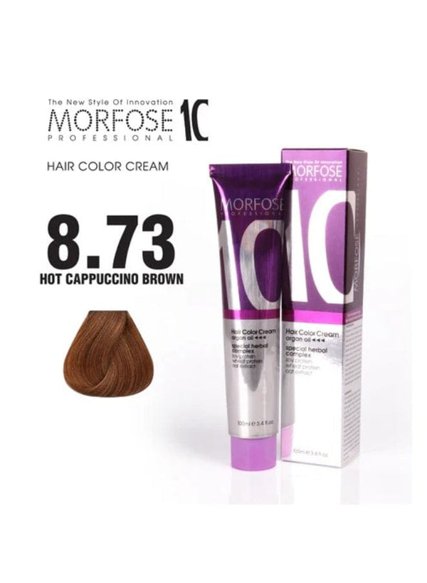 Morfose 10 Hair Color Cream with Argan Oil - Warm Cappuccino Brown (8.73), 100ml