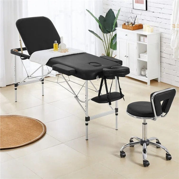 Global Star Lab Stool: Adjustable height with wheels, black back support. Ideal for spa, office, and salon use.pen_spark