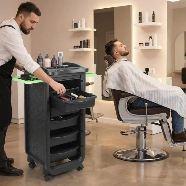 Globalstar Professional Salon Trolley with 5 PVC Drawers – Premium Hairdressing and Barber Organizer