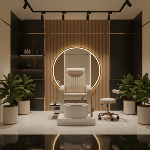 Globalstar Luxury Light Beige Pedicure Chair – Cup Holder, Synthetic Leather & Comfort Sponge