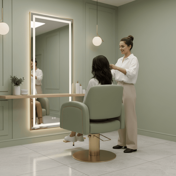 Globalstar Green Stainless Steel Base Styling Chair - Ergonomic Salon Chair with 360° Swivel