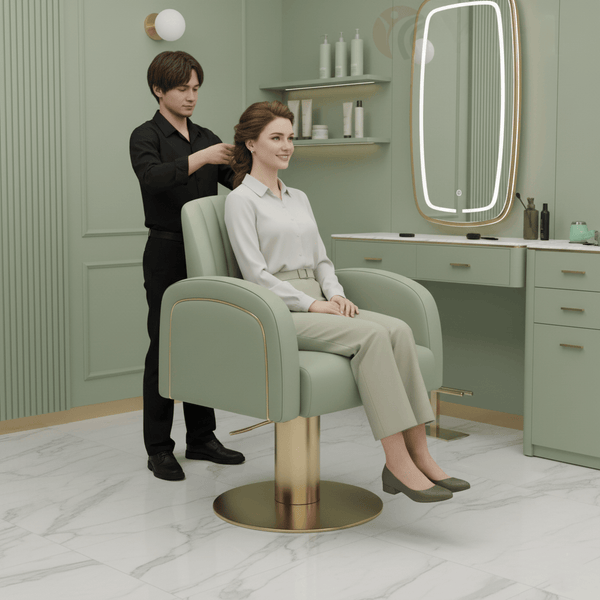 Globalstar Green Stainless Steel Base Styling Chair - Ergonomic Salon Chair with 360° Swivel