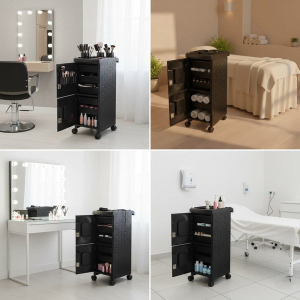 Globalstar Professional 2 Door Salon Trolley with Lock – Secure, Multi-Functional Beauty Cart with Removable Drawers