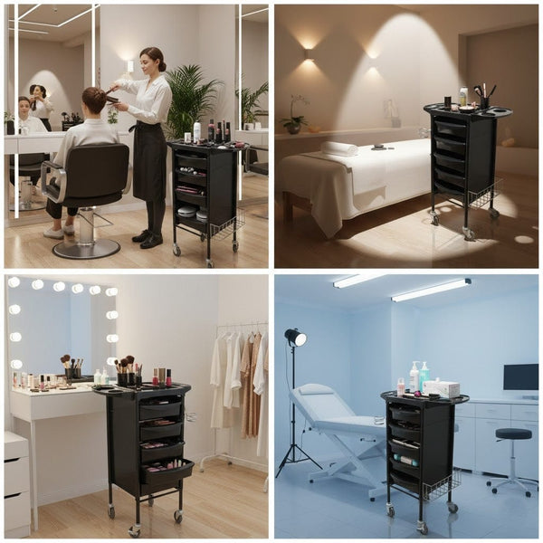 Globalstar Professional Salon Trolley with Metal Frame, 5 PVC Drawers, and Retractable Shelves – Ultimate Hairdressing Organizer