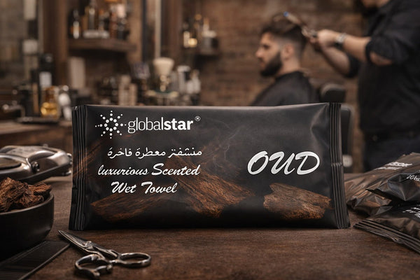 Globalstar OUD Luxurious Scented Wet Towels – Alcohol-Free Individually Wrapped Wipes with Premium Oud Fragrance (Pack of 25, 50, 75 pcs)