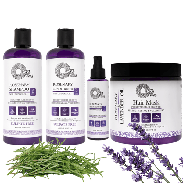 OPlus Haircare Set - Lavender Oil Conditioner 500ml, Rosemary Shampoo with Lavender Oil 500ml, Rosemary Hair Serum 120ml, Hair Mask 500ml - 4 Piece Set