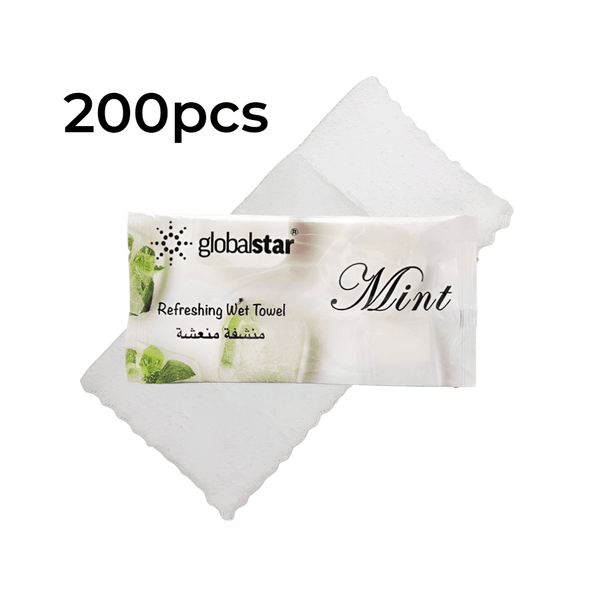 Globalstar Refreshing Wet Towel Mint 200pcs- Premium Hygienic Cotton Towels for All-Day Freshness and Cleanliness
