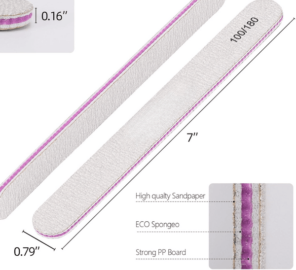 Globalstar Professional Straight Nail Files – Reusable 100/180 Grit Emery Boards (Pack of 25)