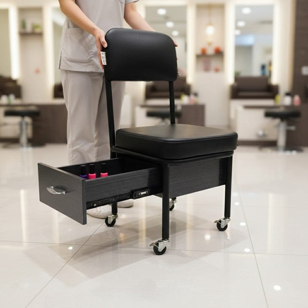 Globalstar Pedicure Stool Chair with Drawer – Professional Salon Stool with Storage and Wheels