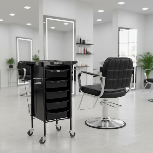 Globalstar Professional Salon Trolley with Metal Frame, 5 PVC Drawers, and Retractable Shelves – Ultimate Hairdressing Organizer