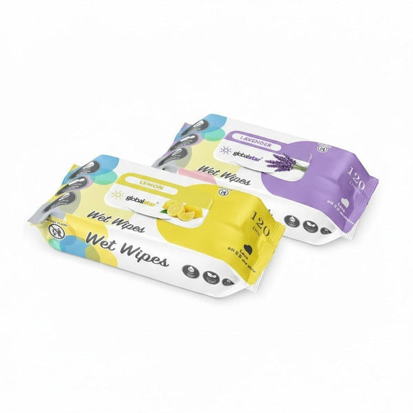 Globalstar Lavender & Lemon Wet Wipes 120 Pcs – Alcohol-Free Refreshing & Gentle Cleansing Wipes for Daily Use